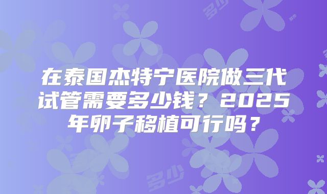 在泰国杰特宁医院做三代试管需要多少钱？2025年卵子移植可行吗？