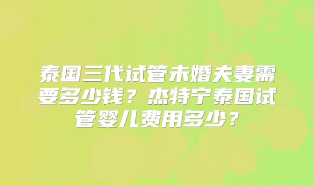 泰国三代试管未婚夫妻需要多少钱？杰特宁泰国试管婴儿费用多少？