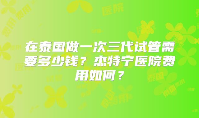 在泰国做一次三代试管需要多少钱？杰特宁医院费用如何？
