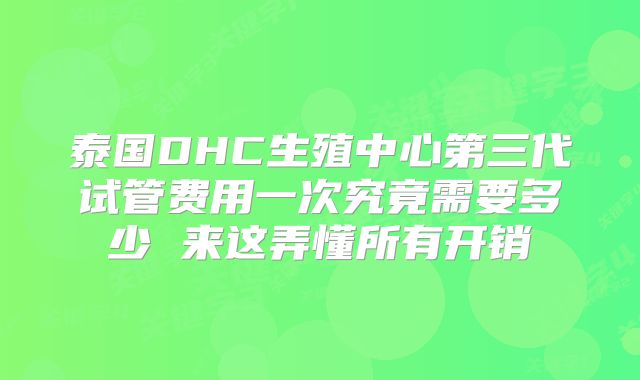 泰国DHC生殖中心第三代试管费用一次究竟需要多少 来这弄懂所有开销