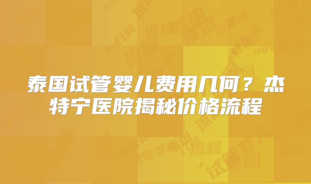 泰国试管婴儿费用几何？杰特宁医院揭秘价格流程