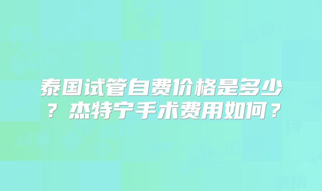 泰国试管自费价格是多少？杰特宁手术费用如何？