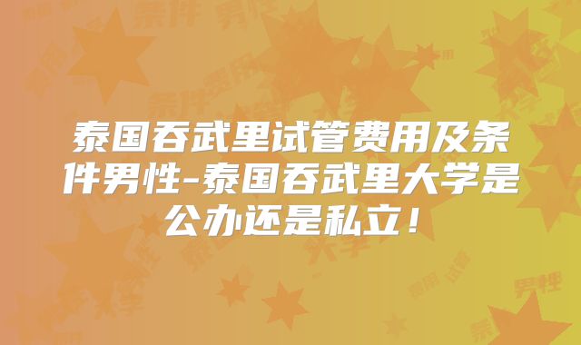 泰国吞武里试管费用及条件男性-泰国吞武里大学是公办还是私立！
