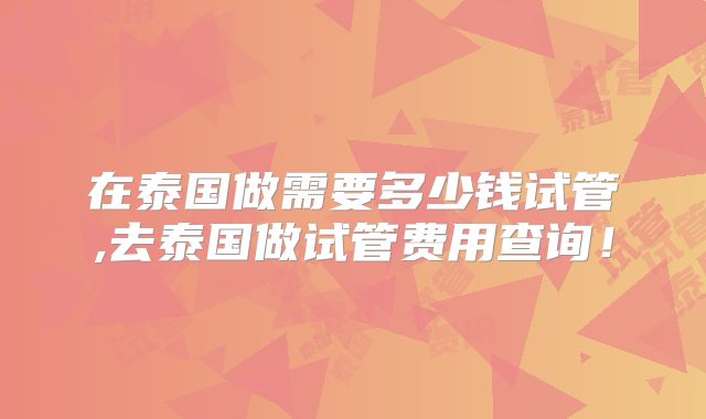 在泰国做需要多少钱试管,去泰国做试管费用查询!
