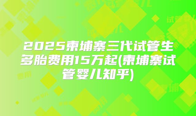 2025柬埔寨三代试管生多胎费用15万起(柬埔寨试管婴儿知乎)