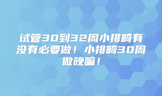 试管30到32周小排畸有没有必要做！小排畸30周做晚嘛！