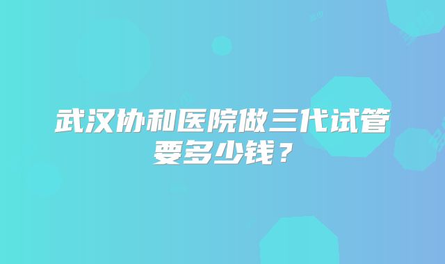 武汉协和医院做三代试管要多少钱？