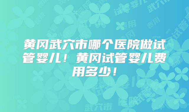 黄冈武穴市哪个医院做试管婴儿！黄冈试管婴儿费用多少！