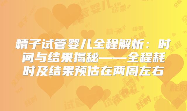 精子试管婴儿全程解析：时间与结果揭秘——全程耗时及结果预估在两周左右