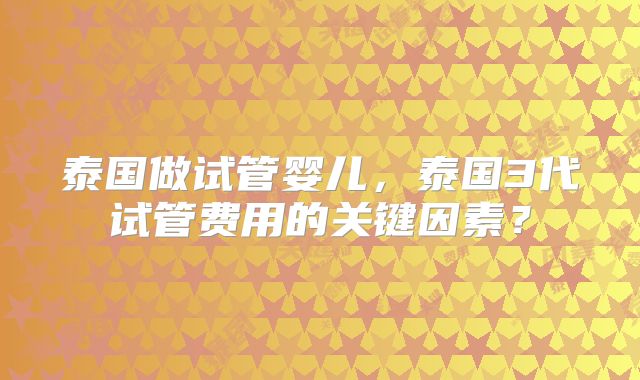 泰国做试管婴儿，泰国3代试管费用的关键因素？