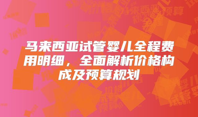 马来西亚试管婴儿全程费用明细，全面解析价格构成及预算规划