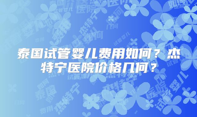 泰国试管婴儿费用如何？杰特宁医院价格几何？