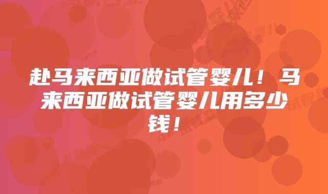 赴马来西亚做试管婴儿！马来西亚做试管婴儿用多少钱！