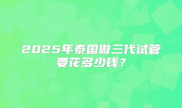 2025年泰国做三代试管要花多少钱?