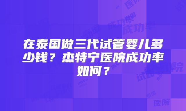 在泰国做三代试管婴儿多少钱?杰特宁医院成功率如何?