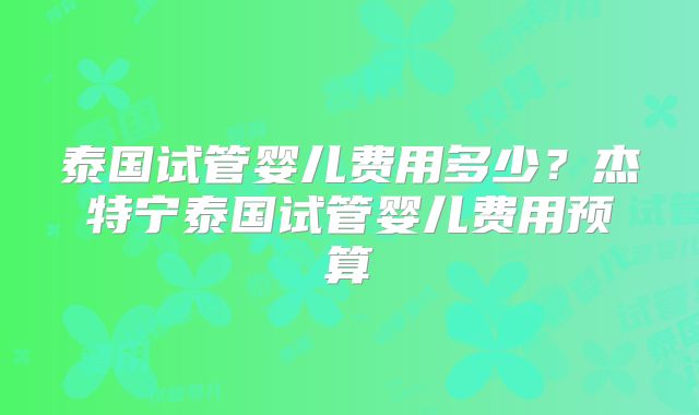 泰国试管婴儿费用多少？杰特宁泰国试管婴儿费用预算