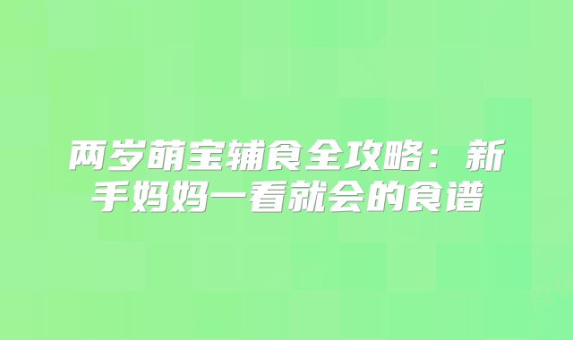 两岁萌宝辅食全攻略：新手妈妈一看就会的食谱