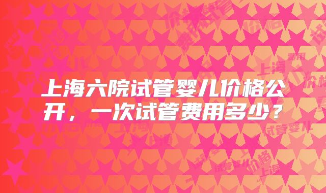 上海六院试管婴儿价格公开，一次试管费用多少？