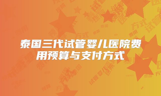 泰国三代试管婴儿医院费用预算与支付方式