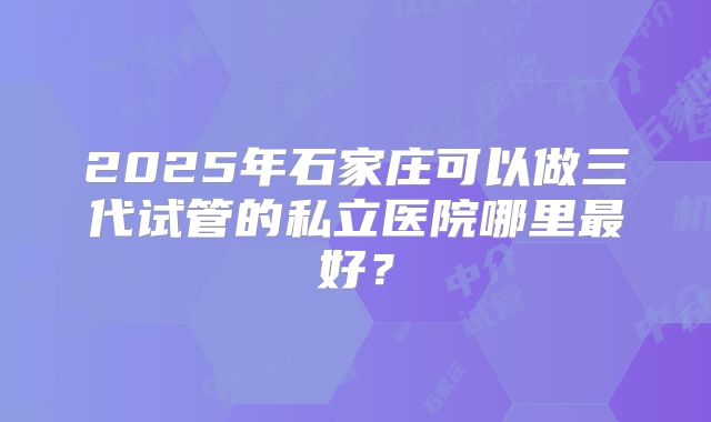2025年石家庄可以做三代试管的私立医院哪里最好？