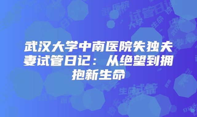 武汉大学中南医院失独夫妻试管日记：从绝望到拥抱新生命