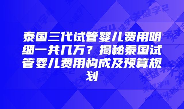 泰国三代试管婴儿费用明细一共几万？揭秘泰国试管婴儿费用构成及预算规划
