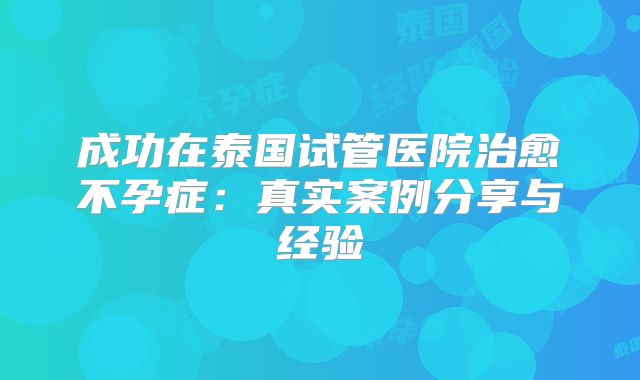 成功在泰国试管医院治愈不孕症:真实案例分享与经验