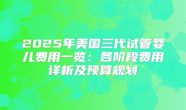 2025年美国三代试管婴儿费用一览:各阶段费用详析及预算规划