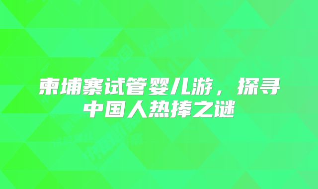 柬埔寨试管婴儿游，探寻中国人热捧之谜