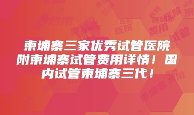 柬埔寨三家优秀试管医院附柬埔寨试管费用详情！国内试管柬埔寨三代！