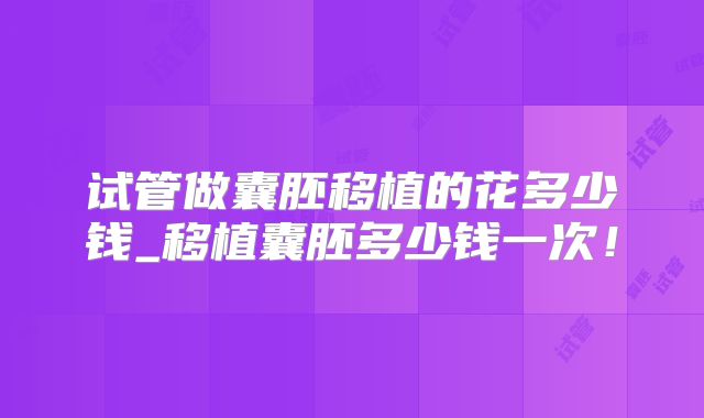 试管做囊胚移植的花多少钱_移植囊胚多少钱一次!