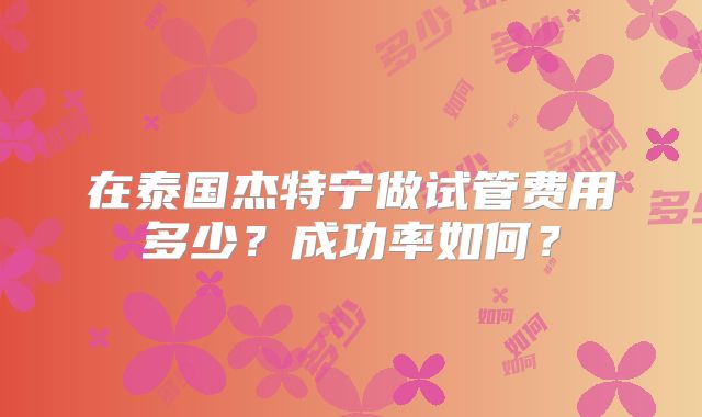 在泰国杰特宁做试管费用多少?成功率如何?