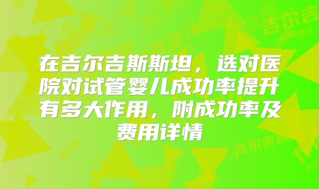在吉尔吉斯斯坦，选对医院对试管婴儿成功率提升有多大作用，附成功率及费用详情