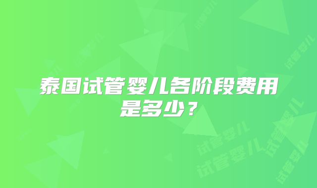 泰国试管婴儿各阶段费用是多少?
