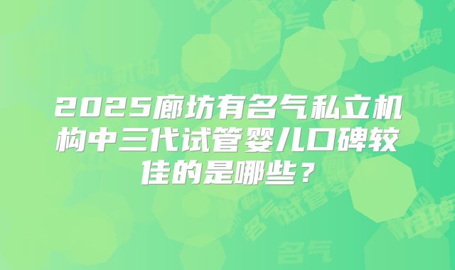 2025廊坊有名气私立机构中三代试管婴儿口碑较佳的是哪些？
