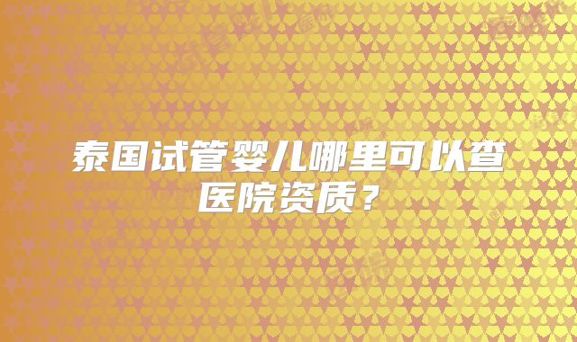 泰国试管婴儿哪里可以查医院资质？
