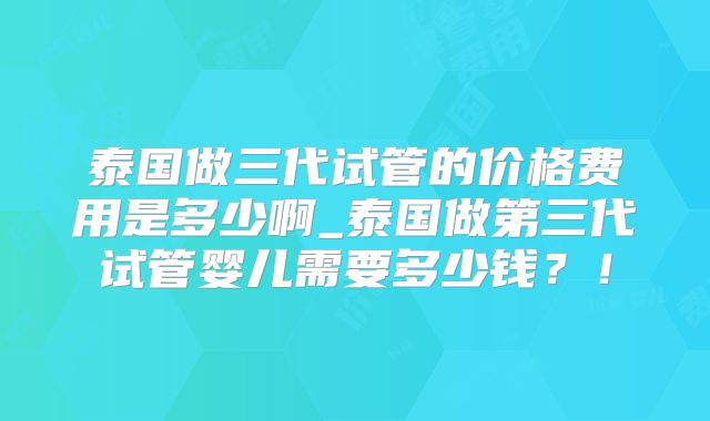 泰国做三代试管的价格费用是多少啊_泰国做第三代试管婴儿需要多少钱？！