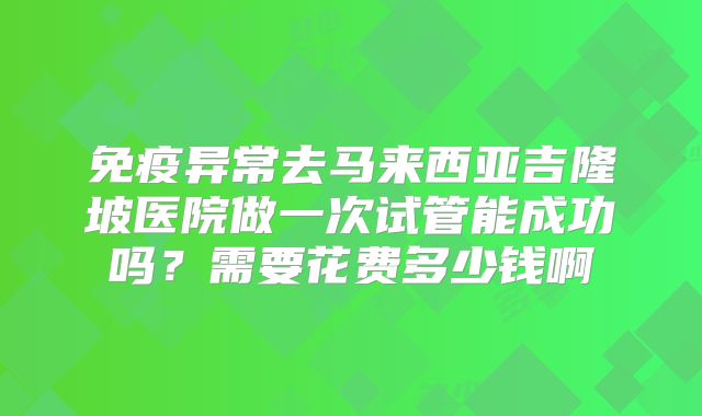 免疫异常去马来西亚吉隆坡医院做一次试管能成功吗？需要花费多少钱啊