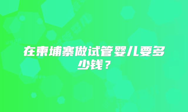 在柬埔寨做试管婴儿要多少钱？
