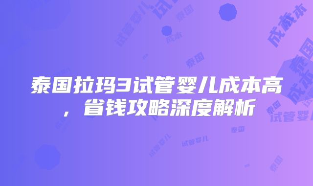 泰国拉玛3试管婴儿成本高,省钱攻略深度解析