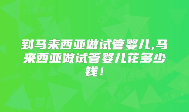 到马来西亚做试管婴儿,马来西亚做试管婴儿花多少钱!
