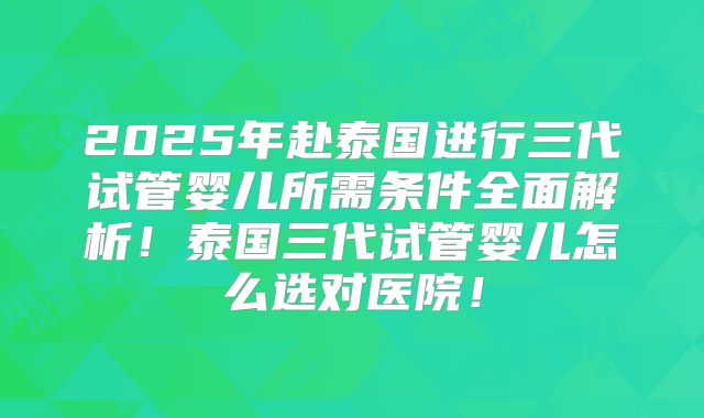 2025年赴泰国进行三代试管婴儿所需条件全面解析!泰国三代试管婴儿怎么选对医院!