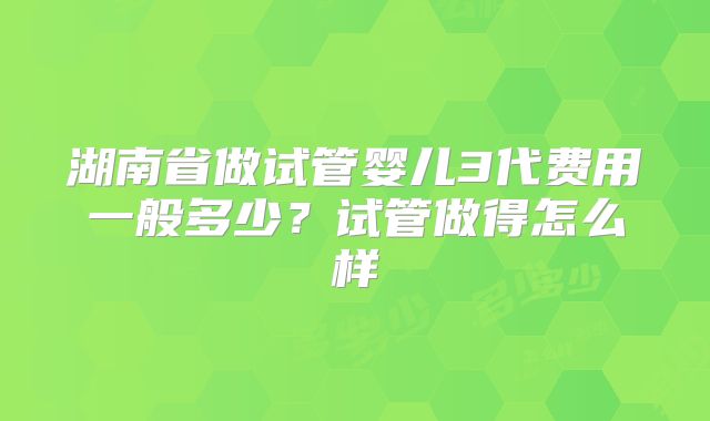 湖南省做试管婴儿3代费用一般多少？试管做得怎么样