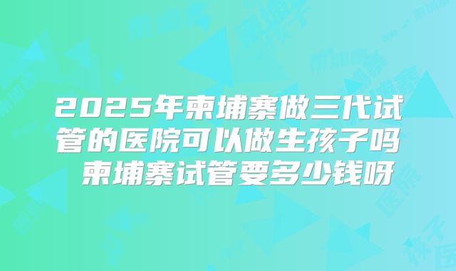 2025年柬埔寨做三代试管的医院可以做生孩子吗 柬埔寨试管要多少钱呀