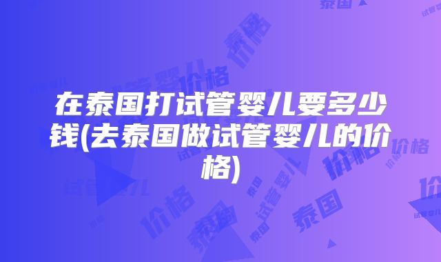 在泰国打试管婴儿要多少钱(去泰国做试管婴儿的价格)