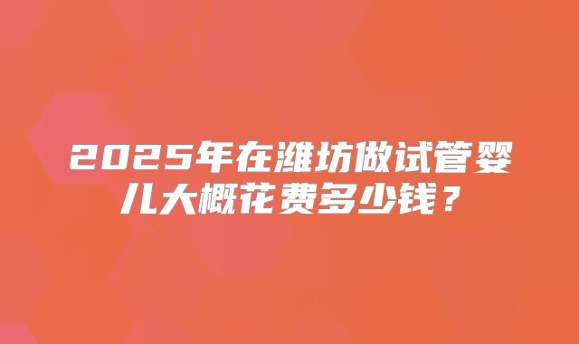 2025年在潍坊做试管婴儿大概花费多少钱？