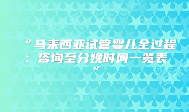 “马来西亚试管婴儿全过程:咨询至分娩时间一览表”