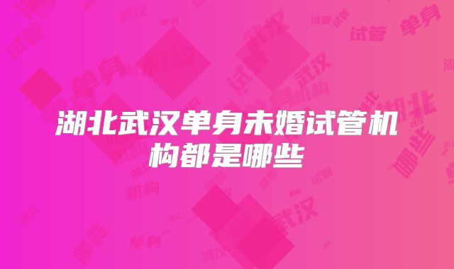 湖北武汉单身未婚试管机构都是哪些
