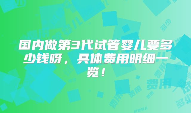 国内做第3代试管婴儿要多少钱呀，具体费用明细一览！