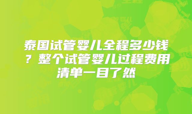 泰国试管婴儿全程多少钱？整个试管婴儿过程费用清单一目了然